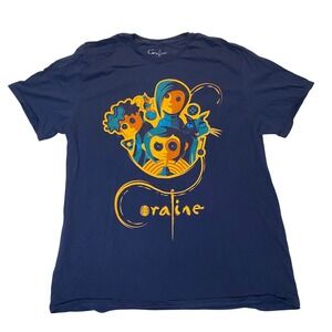 Coraline LAIKA Movie Graphic Tee Navy Blue‎ Short Sleeve T-Shirt Mens 2X